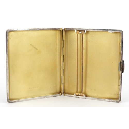 287 - Frederick Field Ltd, Art Deco style silver engine turned cigarette case with gilt interior, Birmingh... 