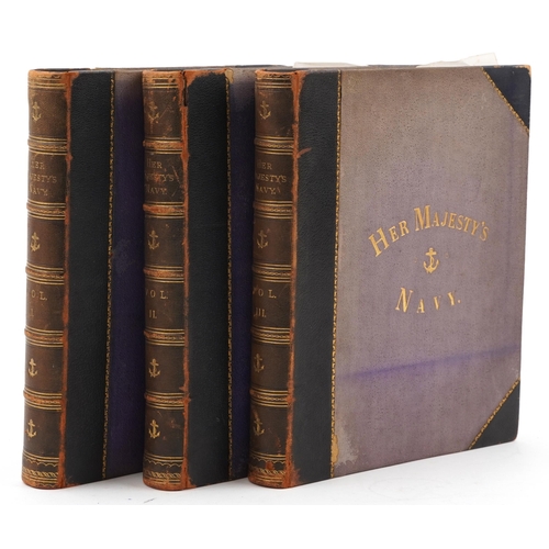 1243 - Naval interest three Victorian volumes of His Majesty's Navy Including It's Deeds and Battles by Lie... 