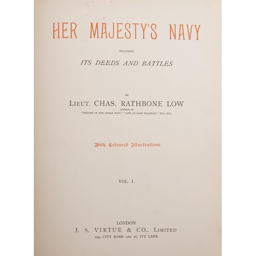 1243 - Naval interest three Victorian volumes of His Majesty's Navy Including It's Deeds and Battles by Lie... 