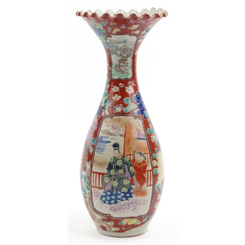 492A - Japanese Imari porcelain fluted vase hand painted with an Emperor, 40cm high