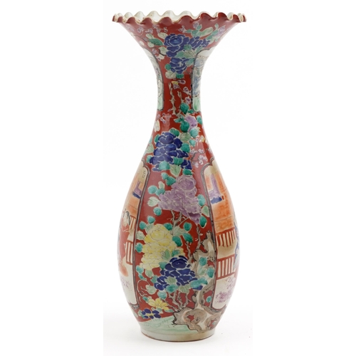 492A - Japanese Imari porcelain fluted vase hand painted with an Emperor, 40cm high