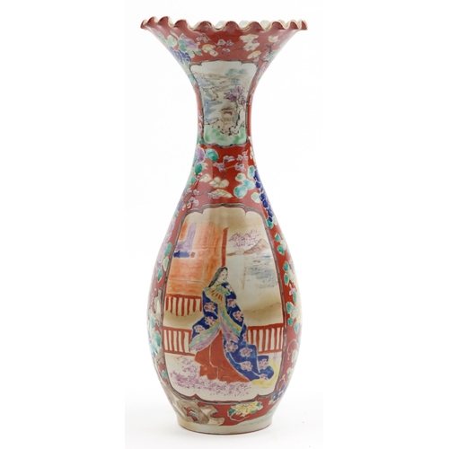 492A - Japanese Imari porcelain fluted vase hand painted with an Emperor, 40cm high