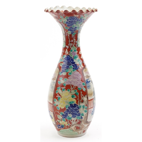 492A - Japanese Imari porcelain fluted vase hand painted with an Emperor, 40cm high