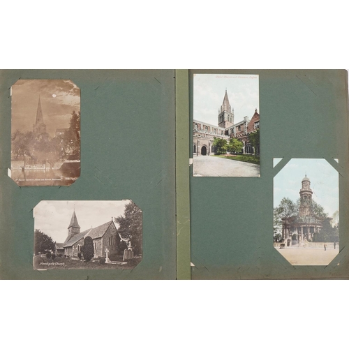 783 - Topographical and social history postcards arranged in an album including locomotives, turbine steam... 