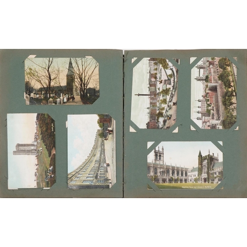 783 - Topographical and social history postcards arranged in an album including locomotives, turbine steam... 