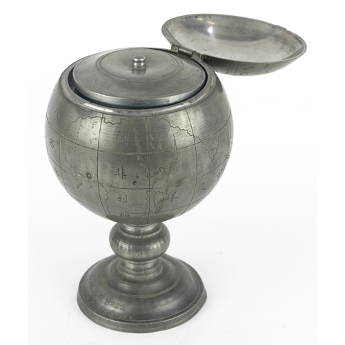 1263 - Military interest pewter globe inkwell to Colonel G R Bass from Pho/K staff incised with Chinese scr... 