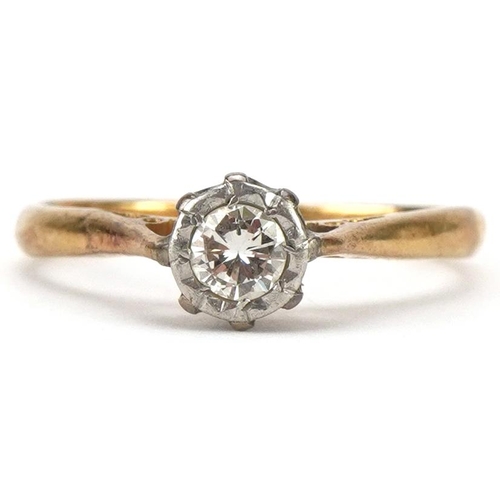 3207 - 18ct gold and platinum diamond solitaire ring, total diamond weight approximately 0.21 carat, size M... 