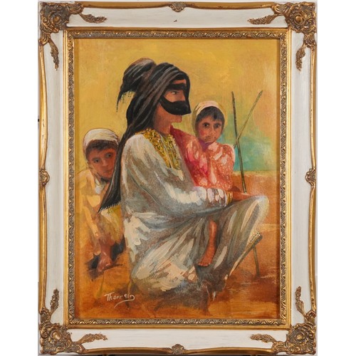 385 - Mother with children, two pictures, mounted and framed, the largest 39.5cm x 29cm excluding the moun... 