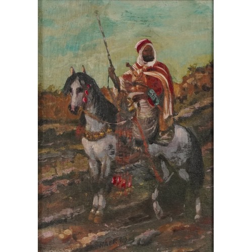 386 - Figure on horseback and horse, two Islamic pictures, mounted and framed, the largest 17cm x 11.5cm e... 