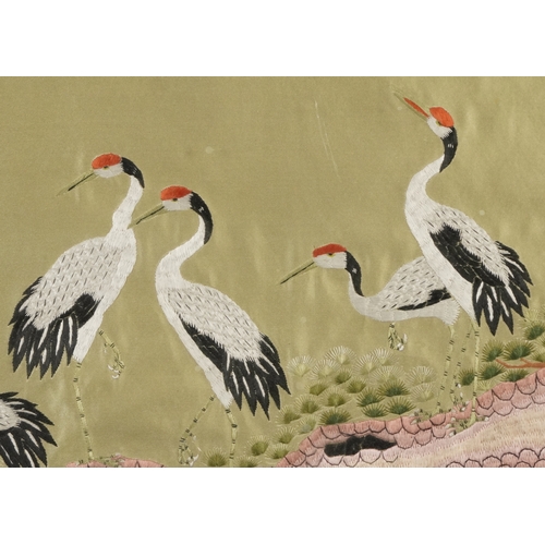 459 - Cranes amongst tree's, Chinese silk embroidery, framed and glazed, 97cm x 66cm excluding the frame