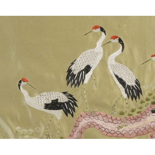 459 - Cranes amongst tree's, Chinese silk embroidery, framed and glazed, 97cm x 66cm excluding the frame