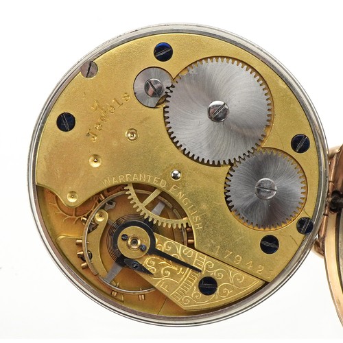 3219 - Gentlemen's 9ct gold cased open face pocket watch with enamelled dial, 48.0mm in diameter, total wei... 