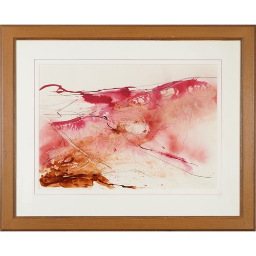 377 - Daphne Odjig - Abstract composition, landscape, Canadian school pencil and watercolour, mounted, fra... 