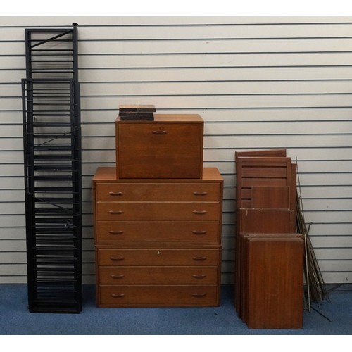 1006 - Mid century Staples Ladderax teak modular wall unit including various shelves and cupboards