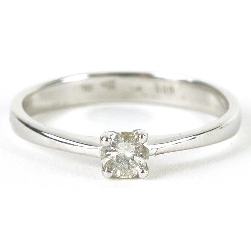 3202 - 14ct white gold diamond solitaire ring, the diamond approximately 0.18 carat, size N, 1.9g