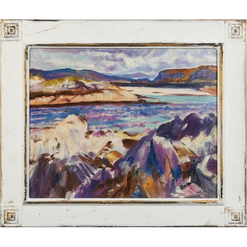 333 - Coastal landscape, Scottish Colourist school oil on board, framed, 49.5cm x 39.5cm excluding the fra... 