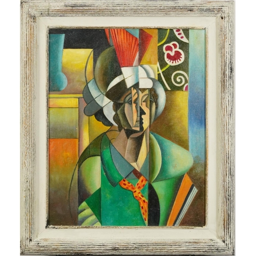 285 - Manner of Jean Metzinger - Portrait of a female, French Cubist school oil on board, mounted and fram... 