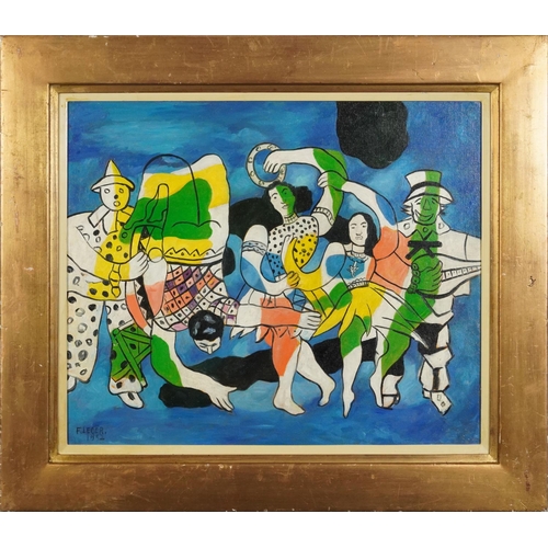 186 - Manner of Fernand Leger - Circus performers, French Impressionist oil on board, mounted and framed, ... 