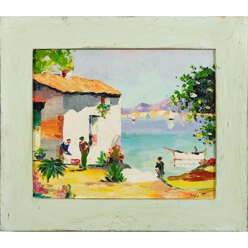 430 - After Cecil Rochford D'Oyly-John - French Riviera, oil on board, framed, 43.5cm x 35.5cm excluding t... 