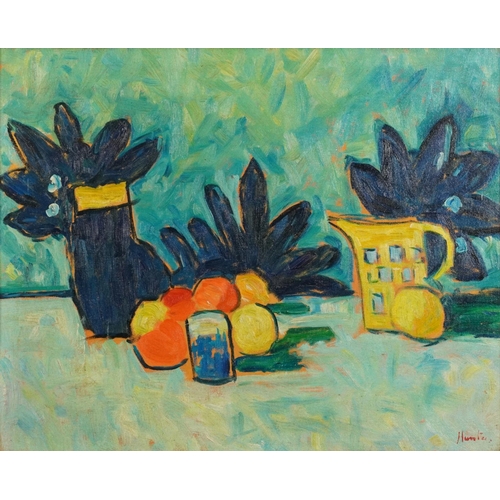 363 - After George Leslie Hunter - Still life fruit and vessels, Scottish Colourist school oil on board, m... 