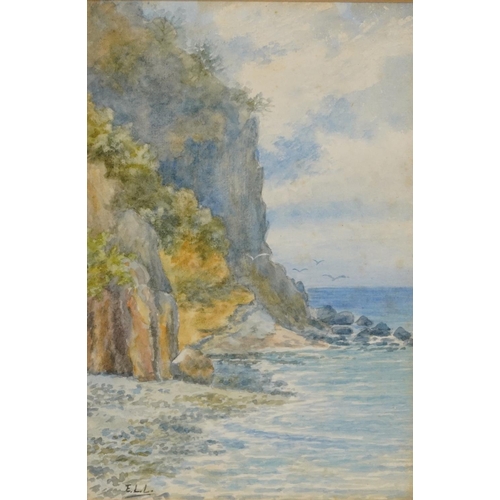 429 - Coastal scene, early 20th century watercolour bearing a monogram E L L, mounted, framed and glazed, ... 