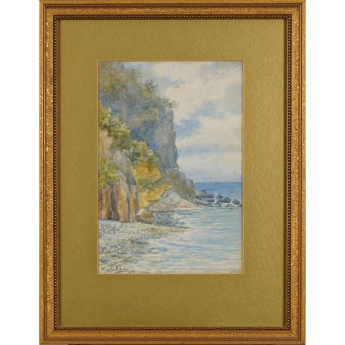 429 - Coastal scene, early 20th century watercolour bearing a monogram E L L, mounted, framed and glazed, ... 