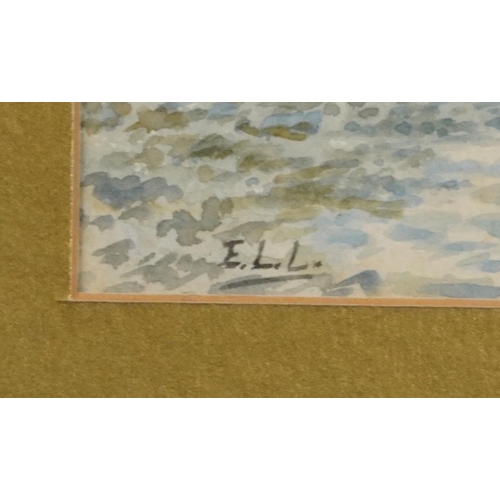 429 - Coastal scene, early 20th century watercolour bearing a monogram E L L, mounted, framed and glazed, ... 