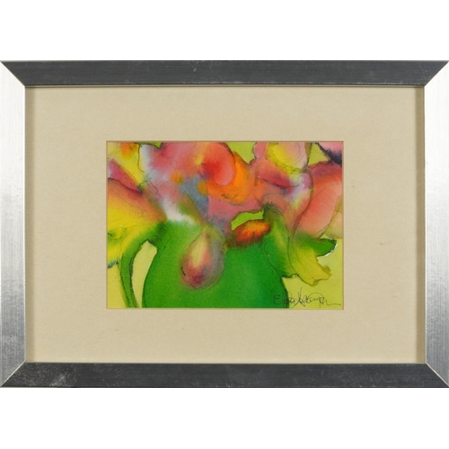 508 - Elda Abramson - Still life flowers, three watercolours including a pair, each mounted, framed and gl... 