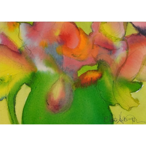 508 - Elda Abramson - Still life flowers, three watercolours including a pair, each mounted, framed and gl... 