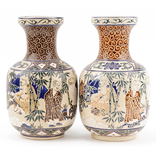 533 - Pair of Chinese porcelain vases hand painted with scholars in landscapes, each 35cm high