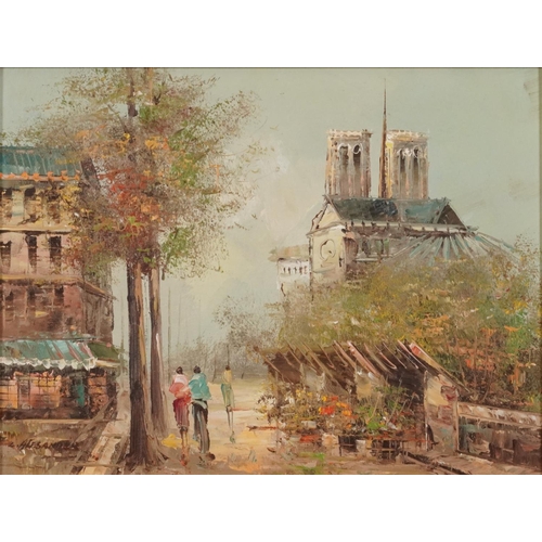 504 - L Alesander - Parisian street scenes, pair of French Impressionist oil on boards, mounted and framed... 