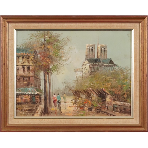 504 - L Alesander - Parisian street scenes, pair of French Impressionist oil on boards, mounted and framed... 