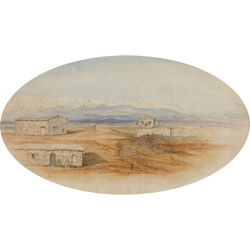 1784 - Sir John Gilbert - Haggi Bozan Farm near Tarsus and Neidpath Castle looking East, 19th century oval ... 