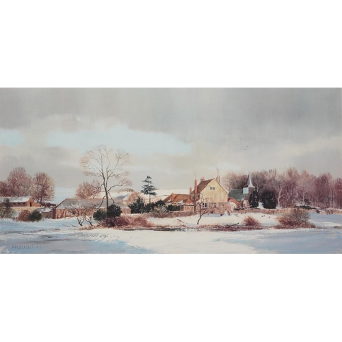 1043 - Michael Barnfather - Farmland with Chickens in Winter, pencil signed print in colour with embossed w... 