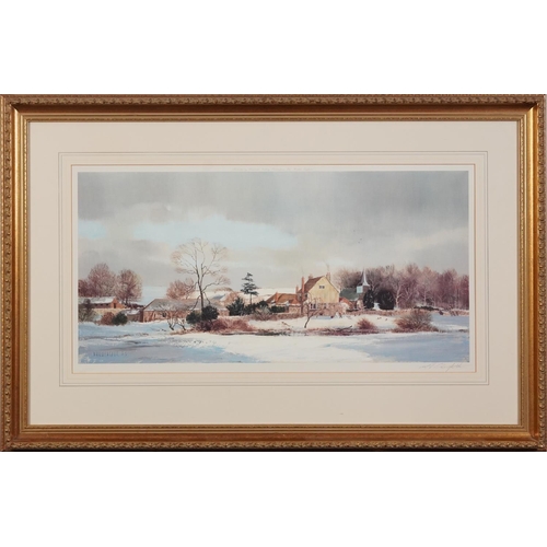 1043 - Michael Barnfather - Farmland with Chickens in Winter, pencil signed print in colour with embossed w... 