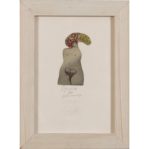 505 - Jelaca Marinko - Dievica, pencil signed drypoint etching, inscribed label verso, framed and glazed, ... 