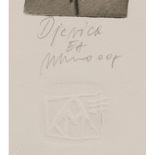 505 - Jelaca Marinko - Dievica, pencil signed drypoint etching, inscribed label verso, framed and glazed, ... 