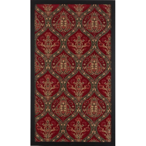 274 - Turkish Islamic floral textile, framed and glazed, 78cm x 43.5cm excluding the frame