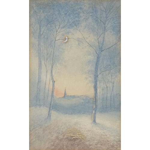 1782 - Path through garden and moonlit landscape, pair of early 20th century watercolours, each mounted, fr... 