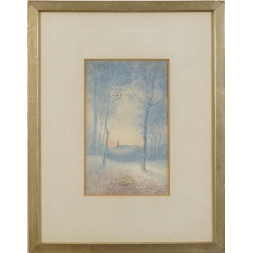 1782 - Path through garden and moonlit landscape, pair of early 20th century watercolours, each mounted, fr... 