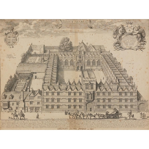 1610 - David Loggan - Trinity College, Oxford, 18th century engraving, mounted, framed and glazed, 39.5cm x... 