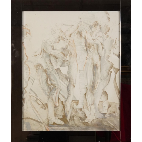 145 - Jurgen Gorg - Three classical figures, pencil signed print in colour, limited edition 95/190, housed... 