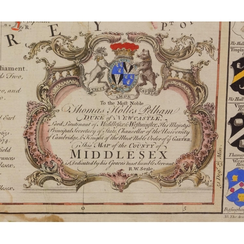 1664 - Antique hand coloured map of Middlesex by Thomas Holles Pelham, Duke of Newcastle, printed for Rober... 