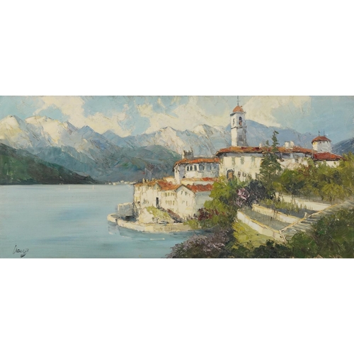 1321 - Lago di Como, Italian Impressionist oil on canvas, indistinctly signed, framed, 84.5cm x 40cm exclud... 