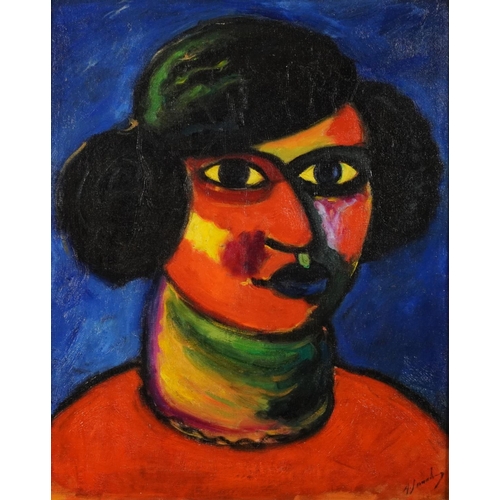 146 - Portrait of a female, German Expressionist oil on canvas, framed, 49.5cm x 39.5cm excluding the fram... 