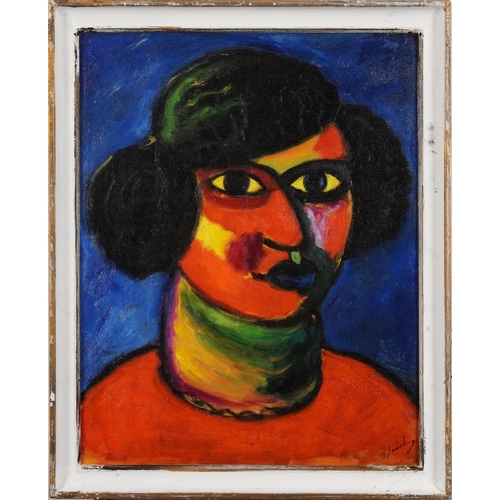 146 - Portrait of a female, German Expressionist oil on canvas, framed, 49.5cm x 39.5cm excluding the fram... 