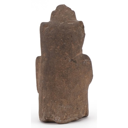 268 - Antique Pre Columbian Aztec carved stone figure of a kneeling nude male, possibly volcanic stone, 22... 