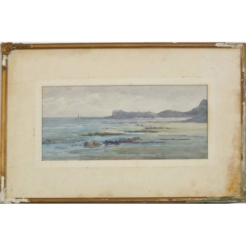 1431 - Frances Watson Sunderland 1921 - Sailing boats off the coastline, watercolour, mounted and framed, 3... 