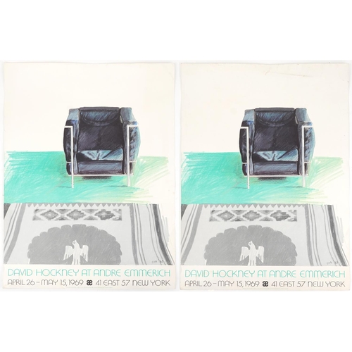 1781 - Two Vintage David Hockney Corbusier chair and rug New York Exhibition posters, each printed 1969 cou... 