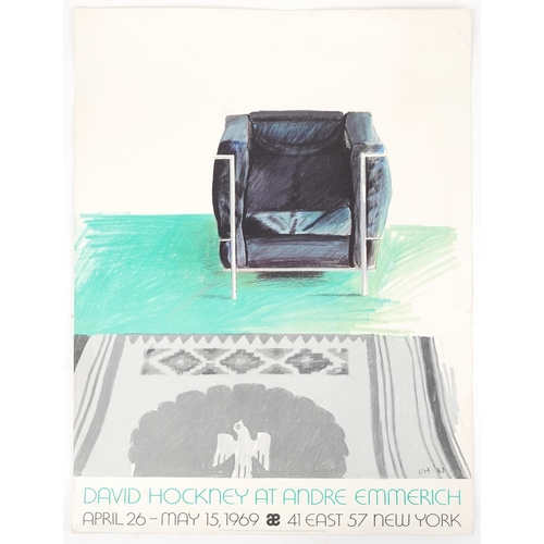 1781 - Two Vintage David Hockney Corbusier chair and rug New York Exhibition posters, each printed 1969 cou... 